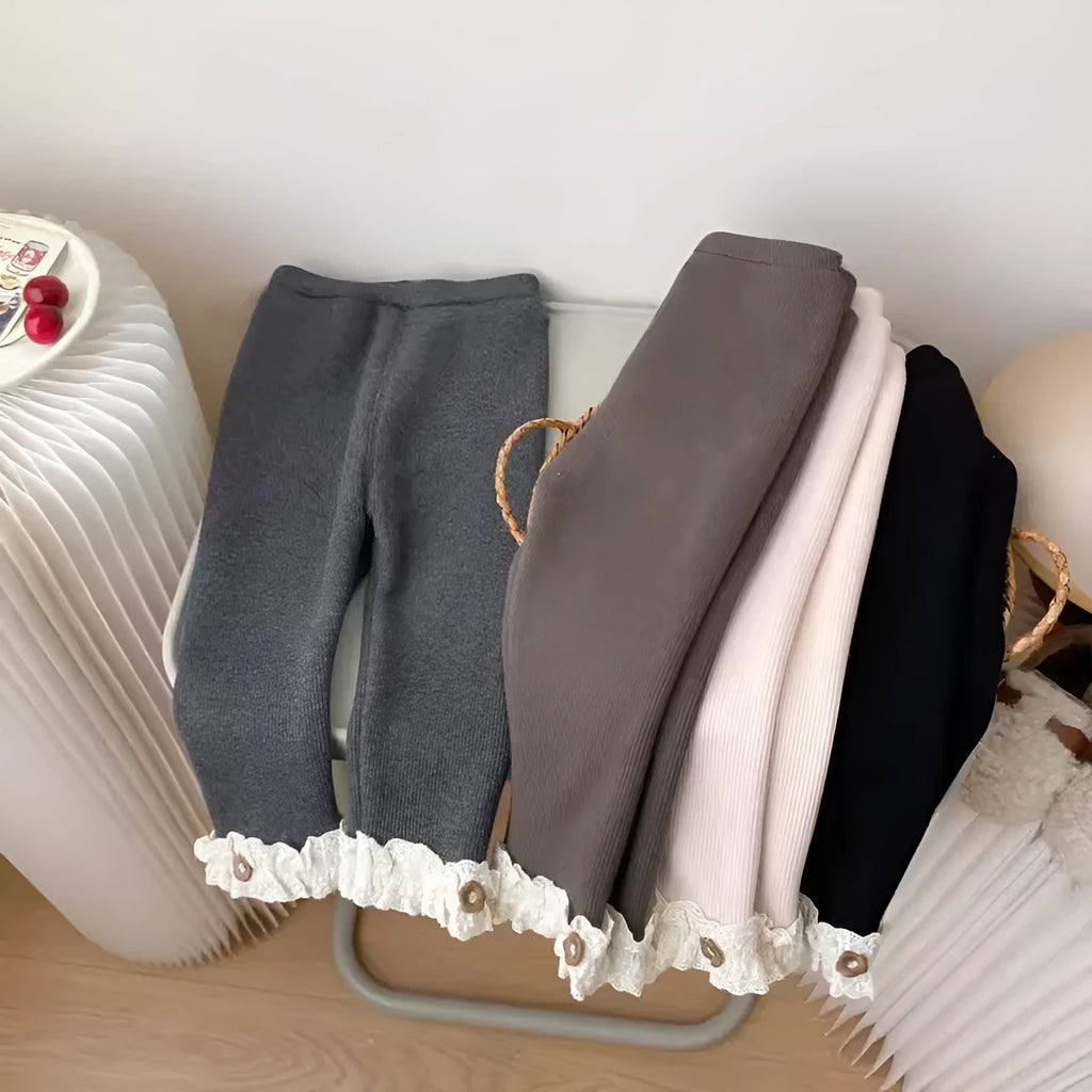 Girls velvet padded leggings in gray, black, milky white, and brown for heights 80-130cm