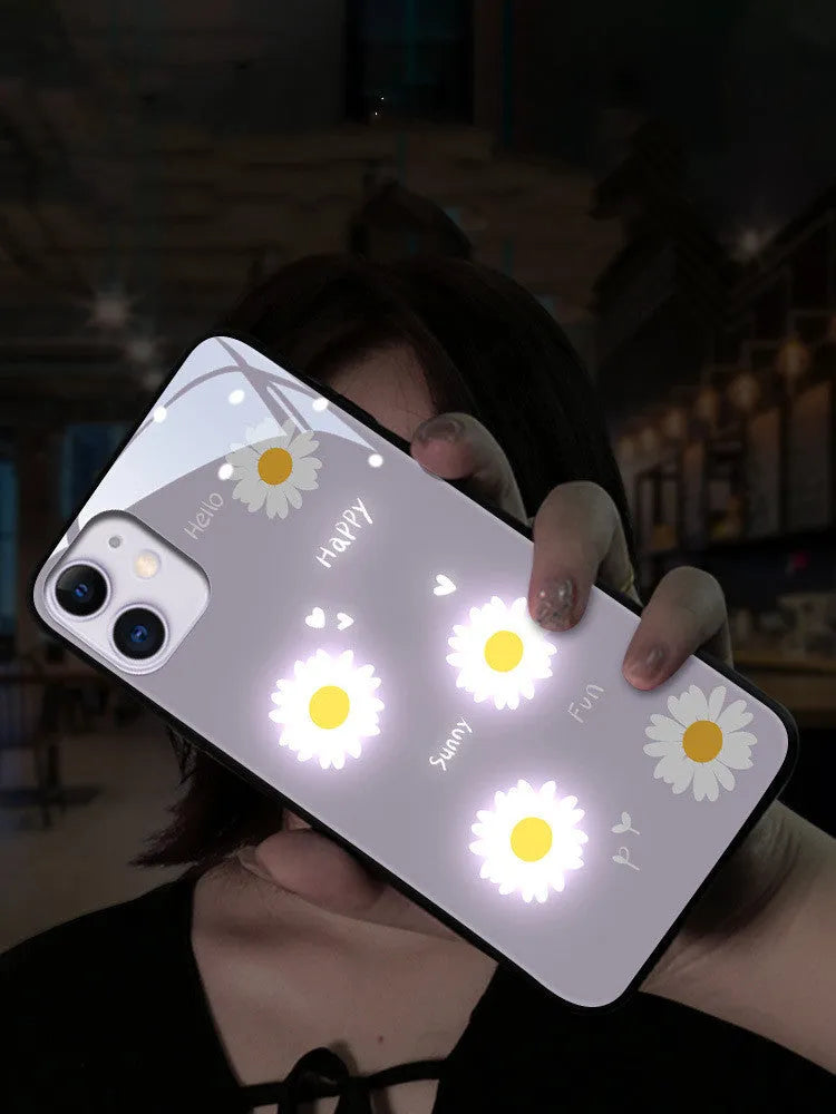Apple iPhone luminous case with voice-activated LED lights and printed daisy design