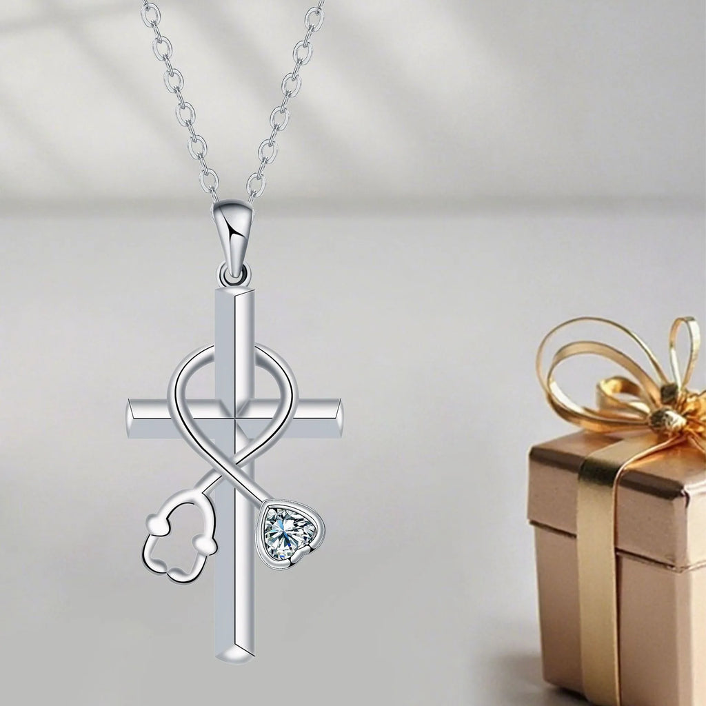 Women's copper stethoscope necklace with cross chain and electroplated finish