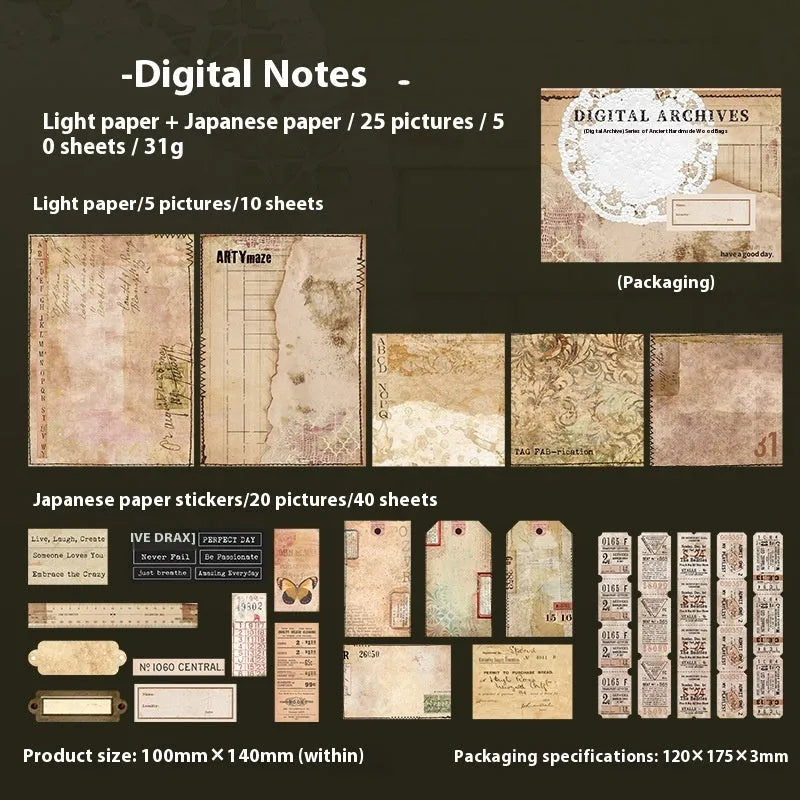 Retro style English letter notebook and decorative card set in a paper brick shape