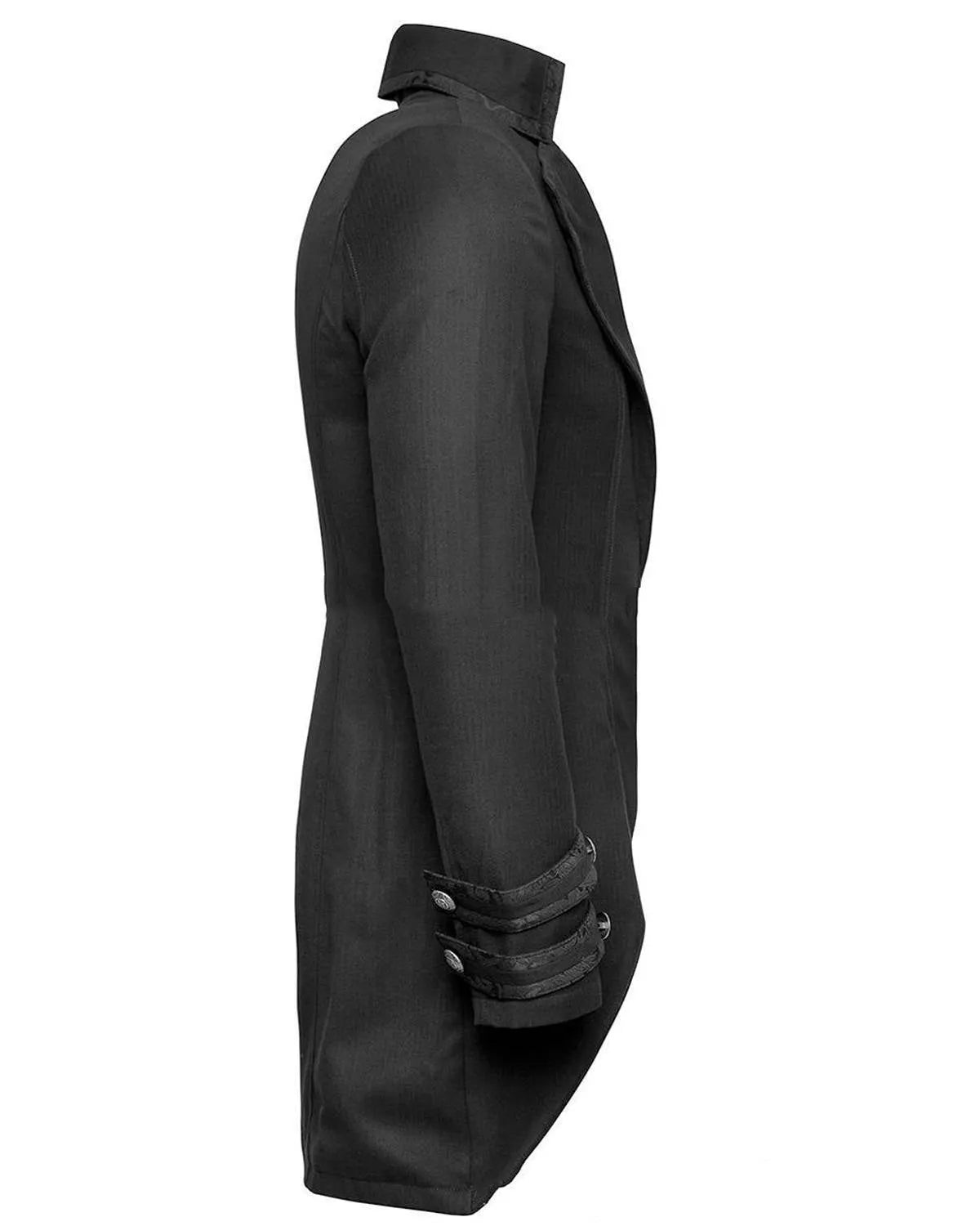 Black Victorian-style morning gown jacket for men's cosplay and gothic costumes.