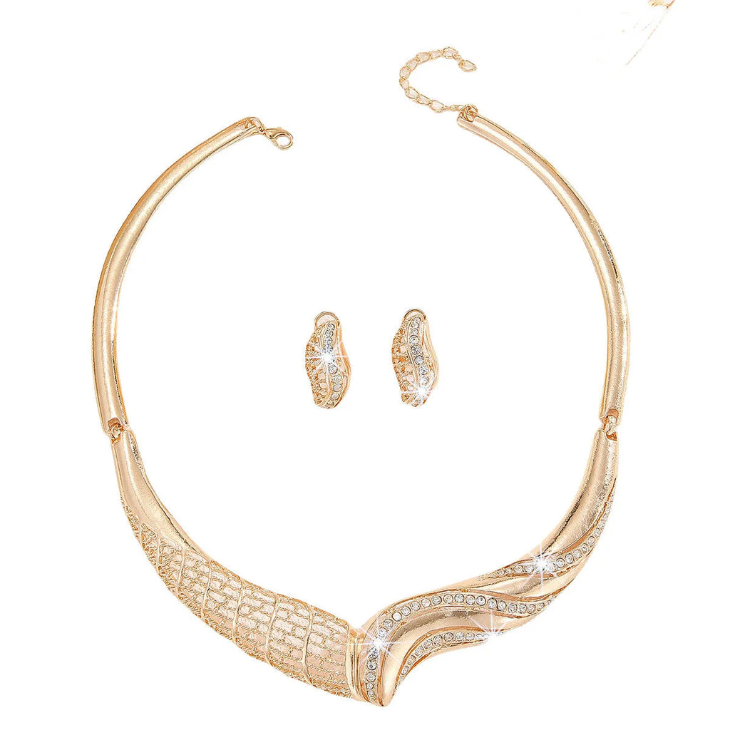 Gold alloy metal moon necklace and earrings suite for women with heart water drop bell patterns