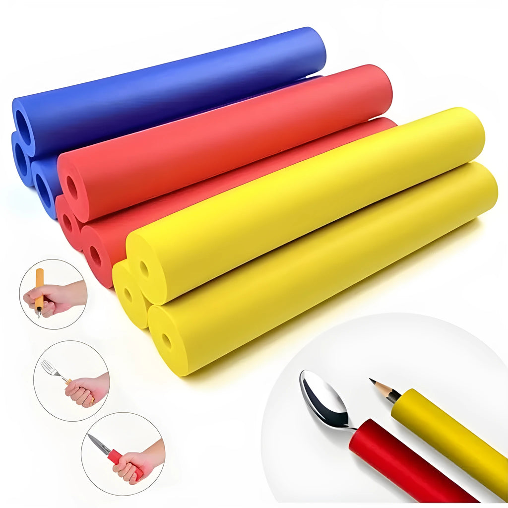 Flexible black rubber auxiliary grip hose for utensil and pen handles, shown in 10mm and 18mm sizes.