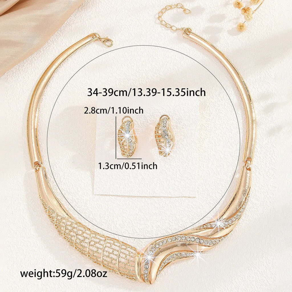 Gold alloy metal moon necklace and earrings suite for women with heart water drop bell patterns