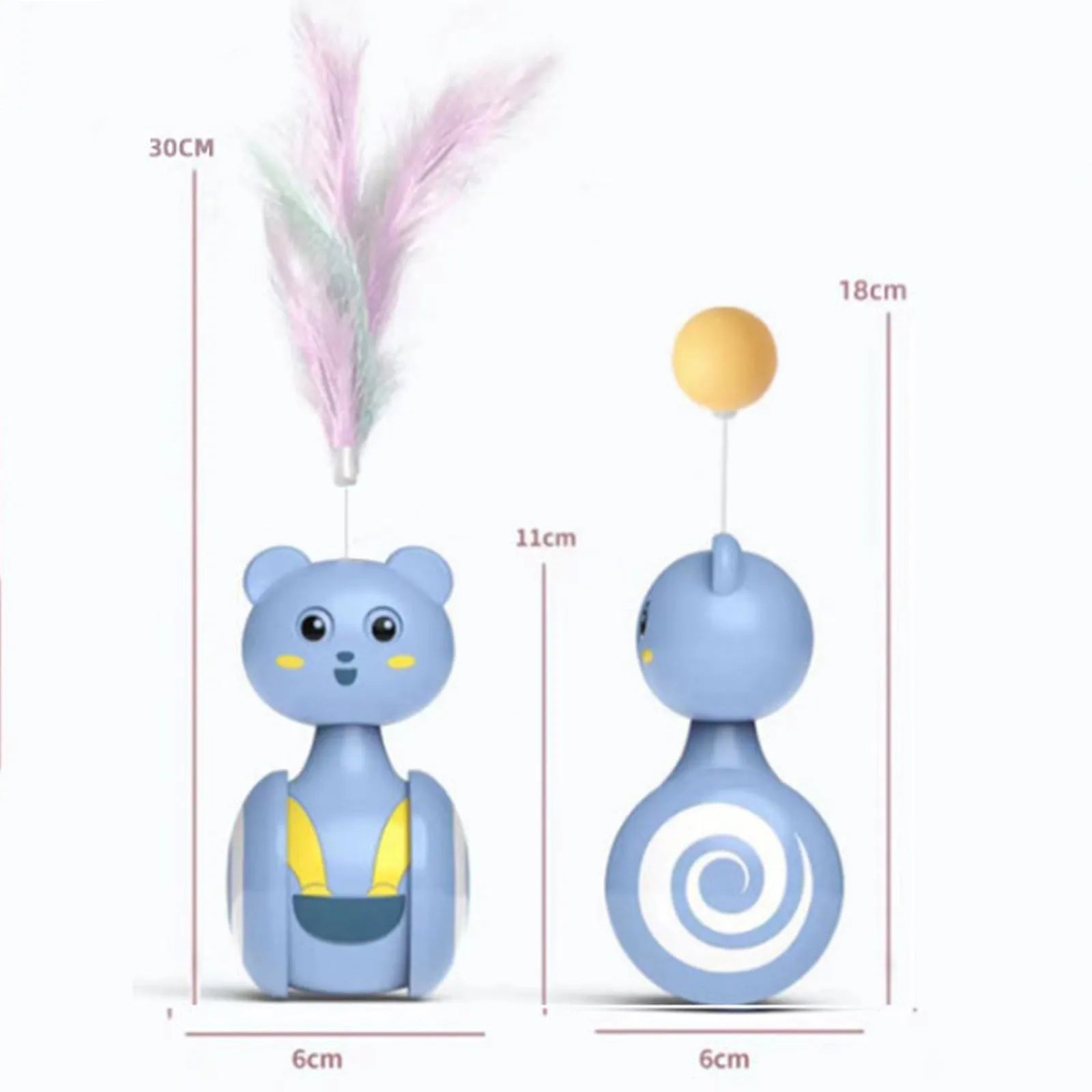 Cat interactive tumbler toy with feather wand and rolling ball in pink or blue colours