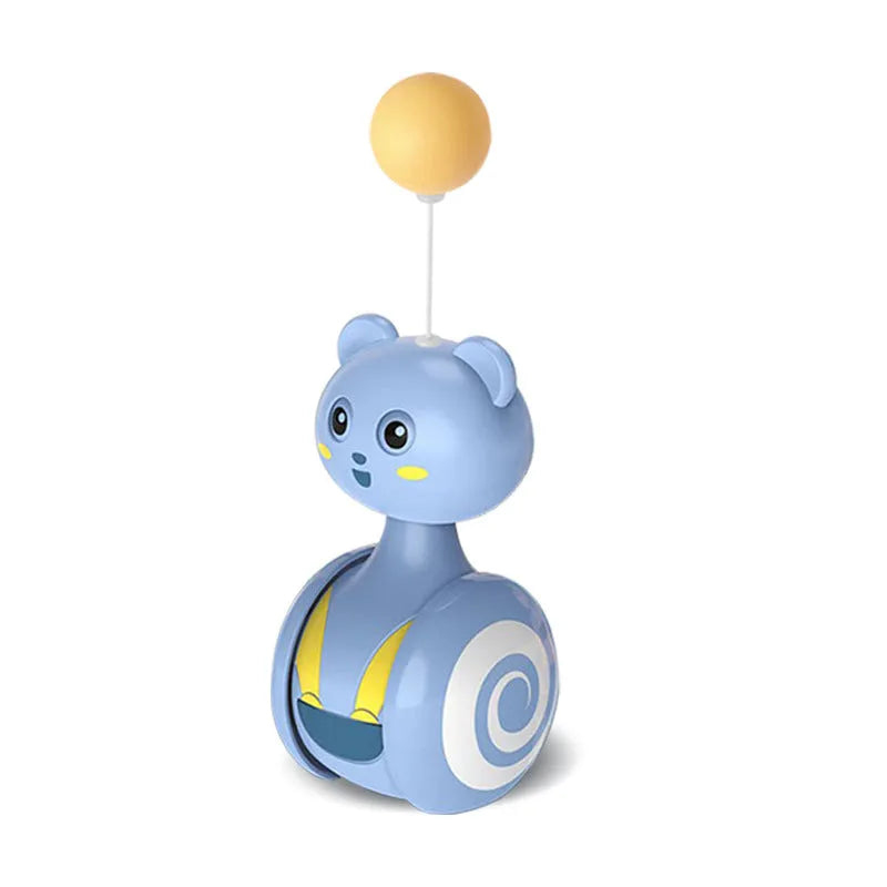 Cat interactive tumbler toy with feather wand and rolling ball in pink or blue colours