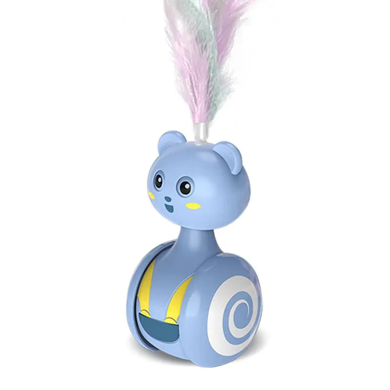Cat interactive tumbler toy with feather wand and rolling ball in pink or blue colours
