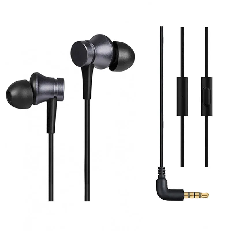 Piston in-ear wired headphones with 3.5mm plug in black, blue, and red colour options