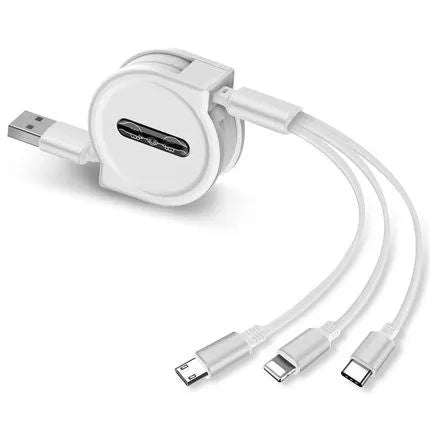 3-in-1 telescopic charging cable extended to 120 cm length with titanium alloy connectors