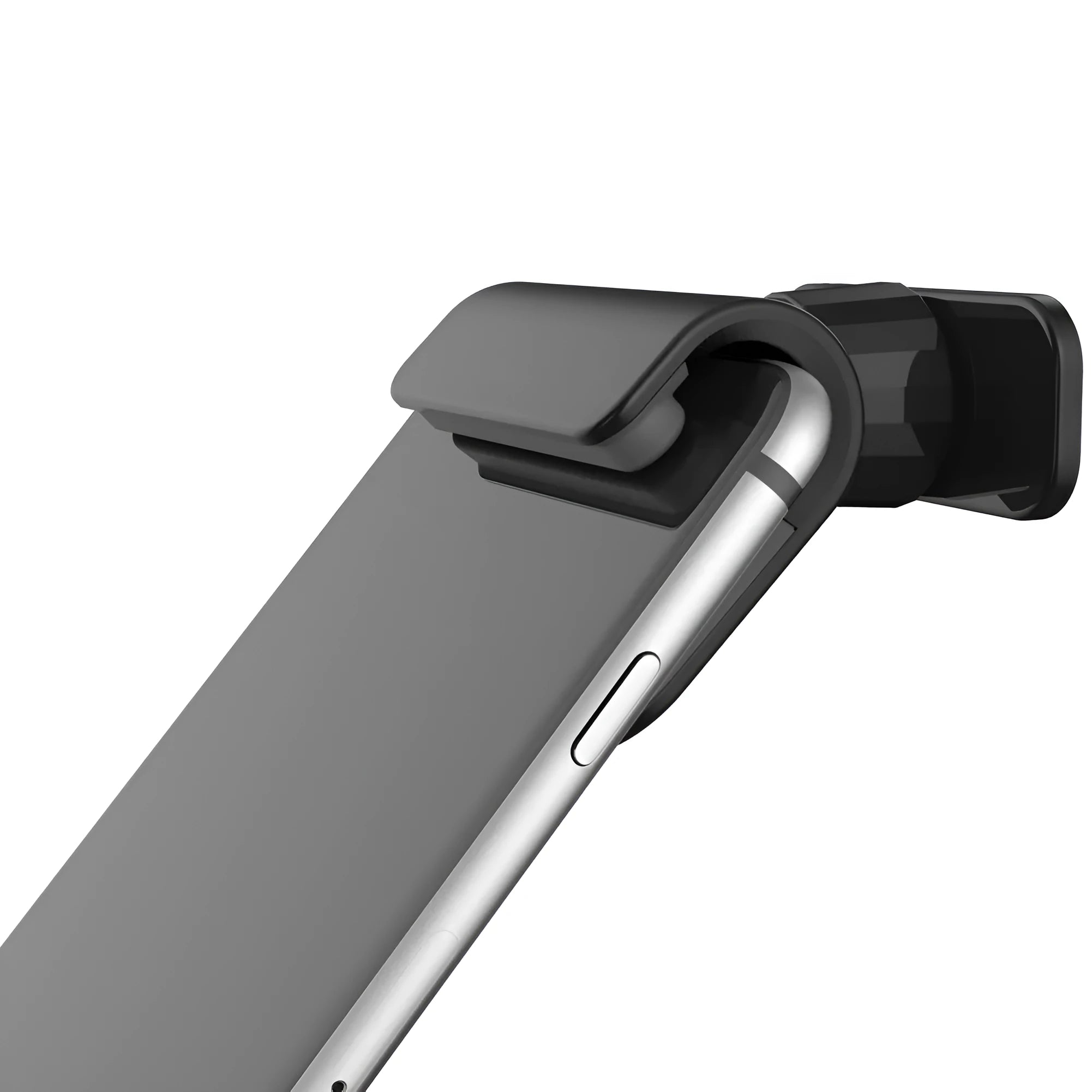 Black universal car phone holder showing 360-degree rotating bracket with 3M adhesive backing