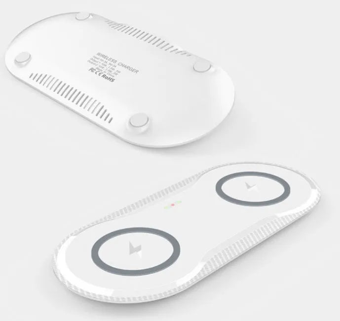 Black and white dual-coil 10W wireless charging pad for two mobile phones