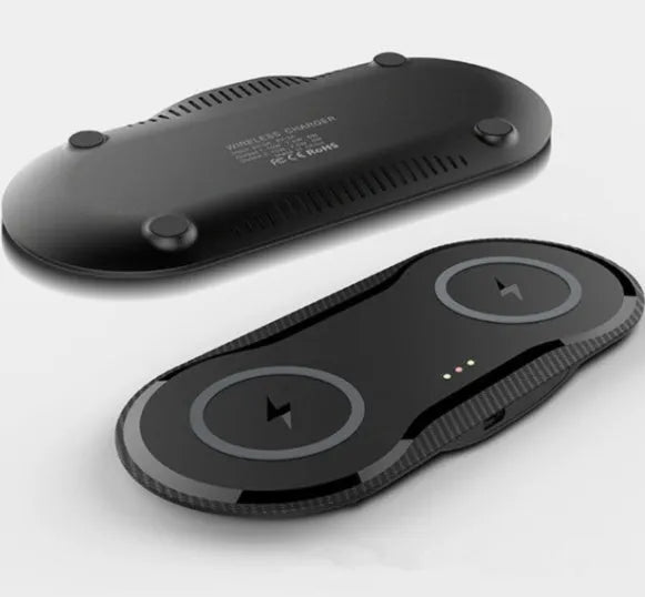 Black and white dual-coil 10W wireless charging pad for two mobile phones