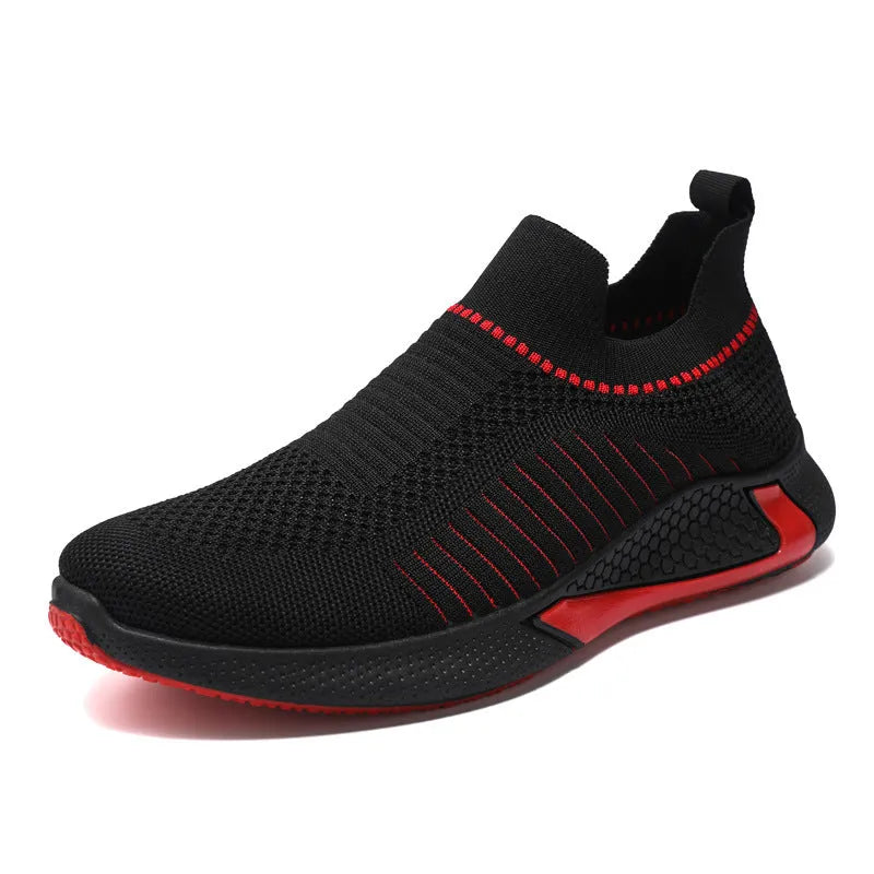 Men's mesh sock shoes with striped design and flyknit upper in black, white colour options