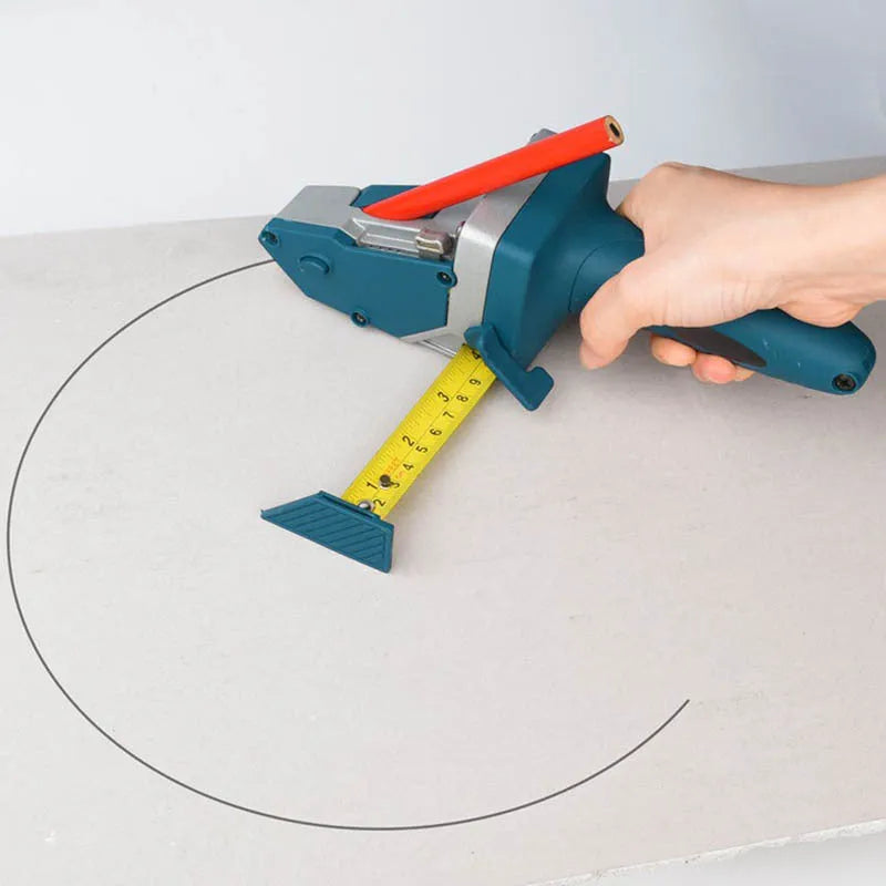 Blue multi-functional woodworking cutter with one-press lock for cutting gypsum board, foam board, and cardboard.