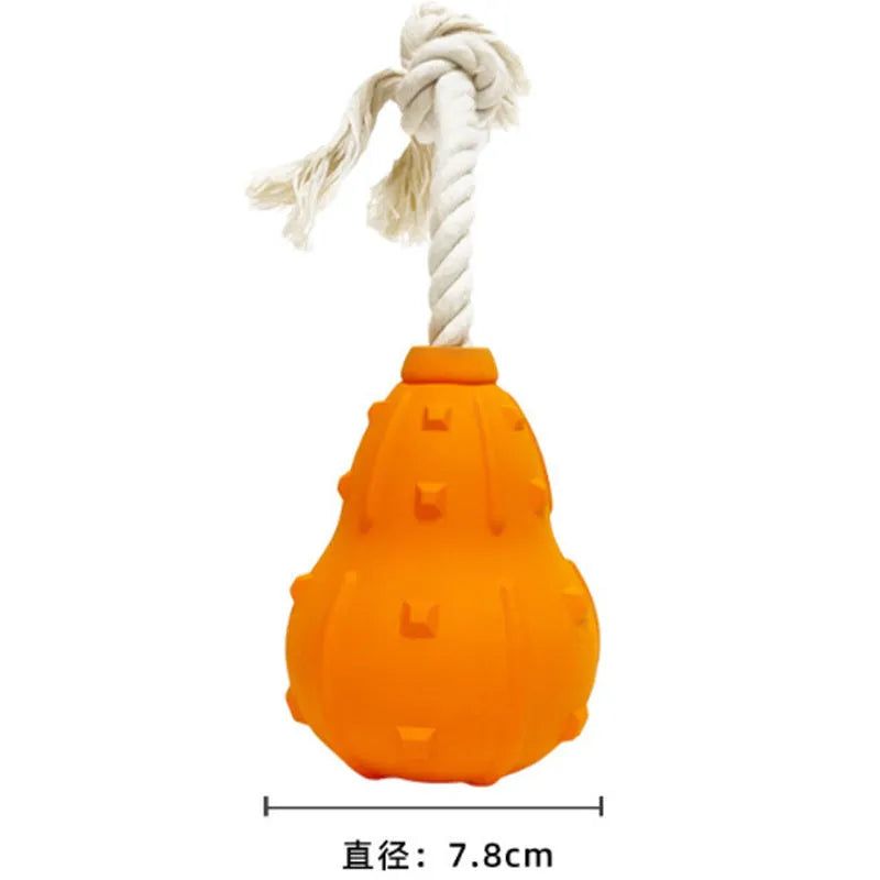 Natural rubber stuffable dog toy for small medium breeds with longer strap for fetch and tug