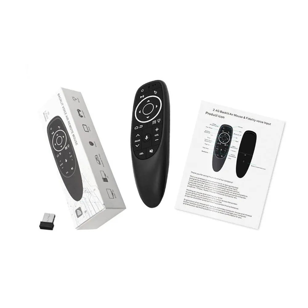 G10 G10S intelligent voice remote control with silicone buttons and plastic shell.