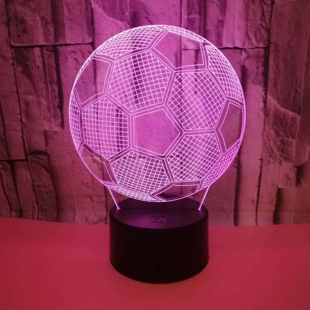 3D football night light with colour-changing LEDs on square acrylic base