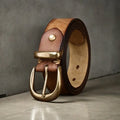 Men's genuine cowhide leather casual belt with copper buckle in black, brown or khaki.