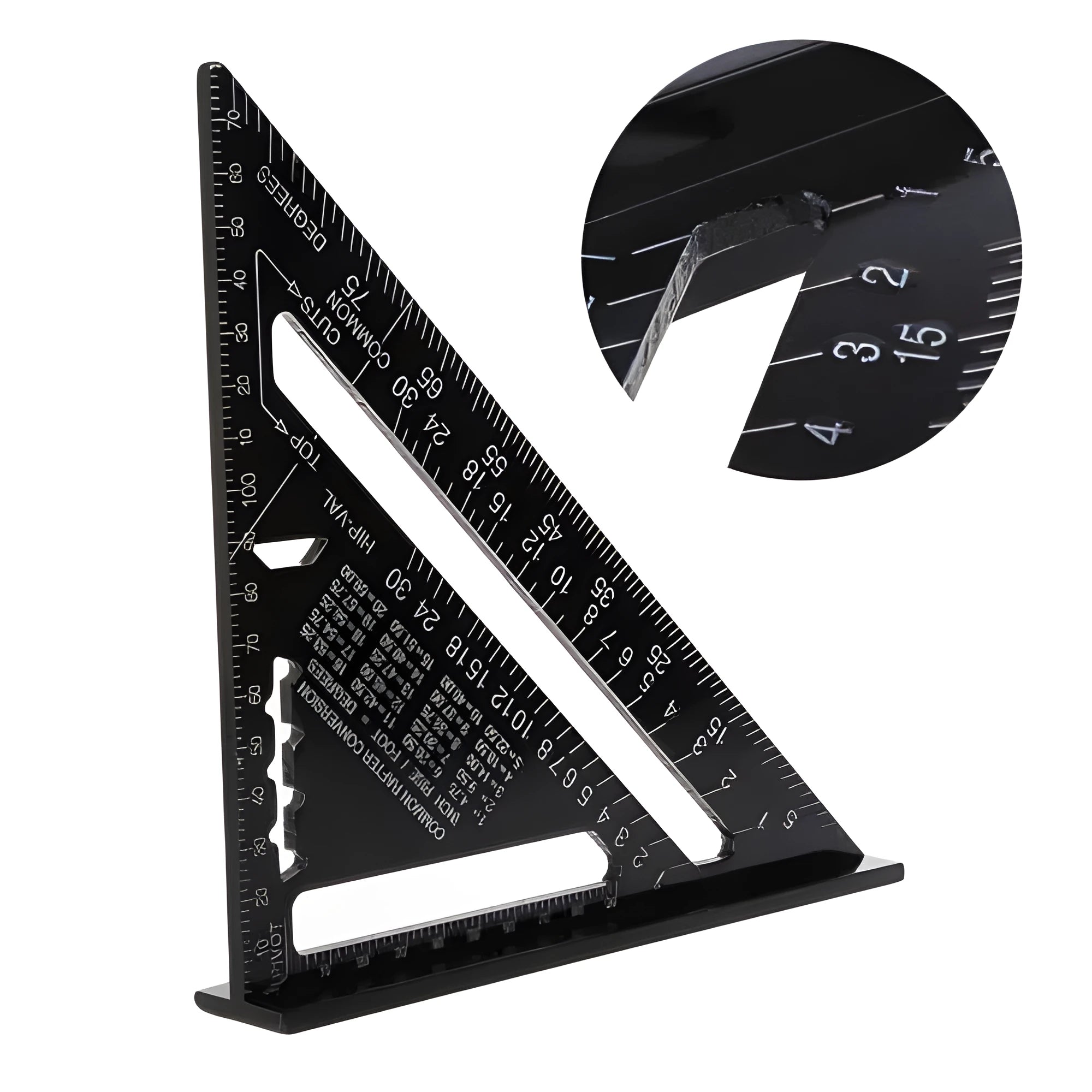 Black oxidation aluminium triangle square with 90 and 45 degree angles and graduated scale