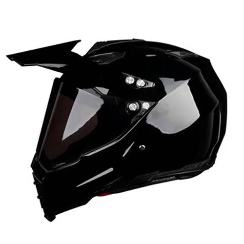 Full-cover motorcycle off-road helmet with ABS shell in black colour