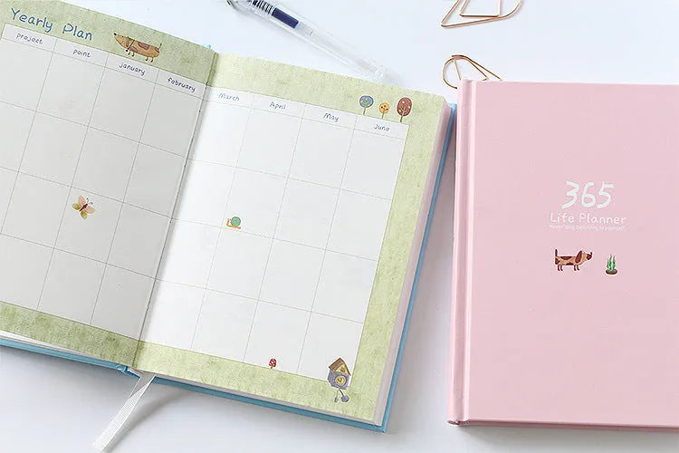 Schedule This Hardback Colour Set Inside Notebook with 228 pages, 100gsm paper, original designer illustration, dark green cover
