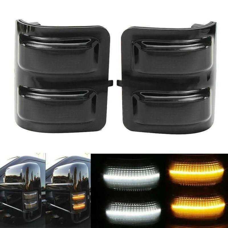 Ford F250 F350 F450 F550 3-grid LED front mirror lights with clear shell and yellow-white running water mode