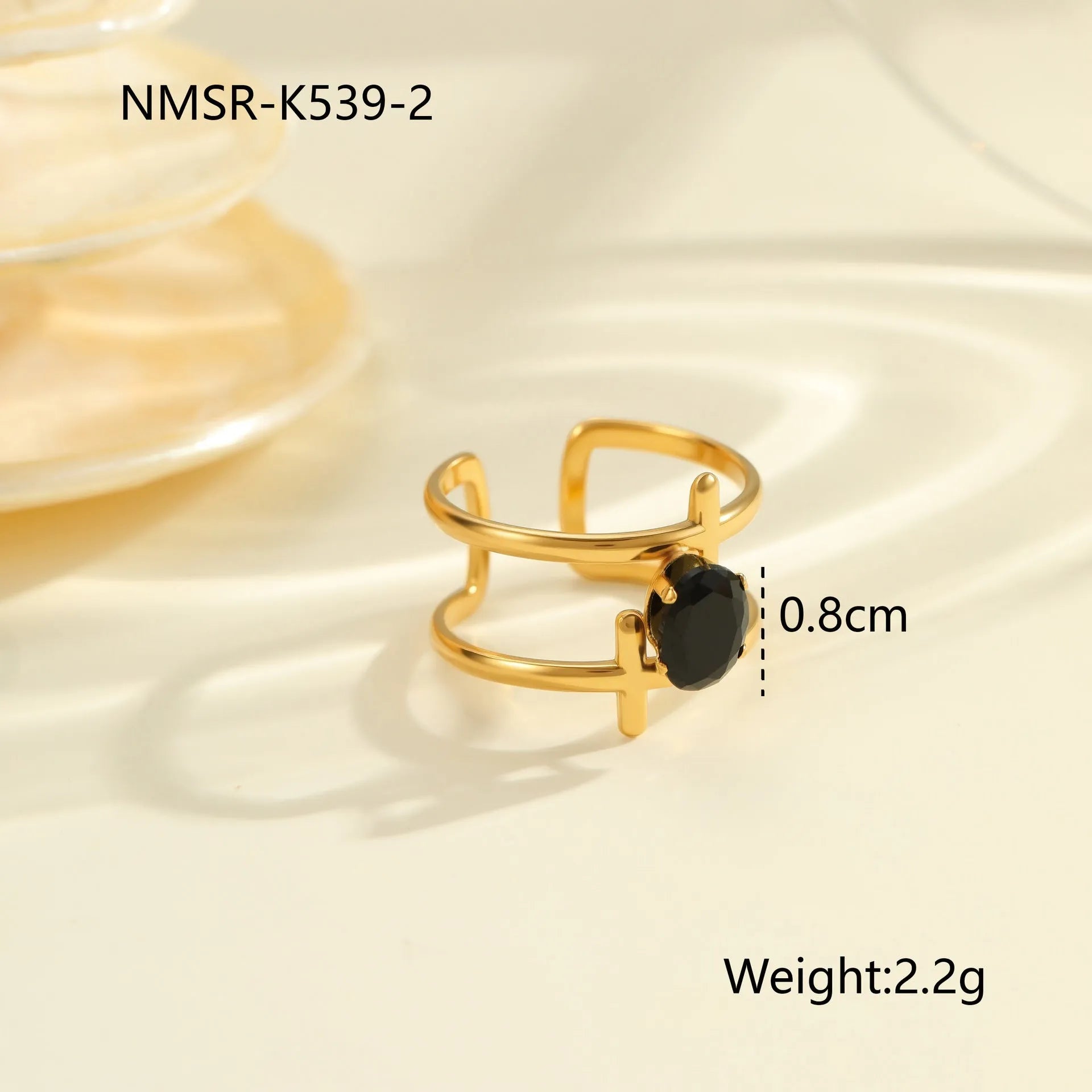 Geometric open-mouth titanium steel ring with zircon detail on adjustable band