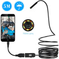 OWSOO USB endoscope camera with 5m cable, 7mm lens, LED lights, hook, magnet, and mirror attachments