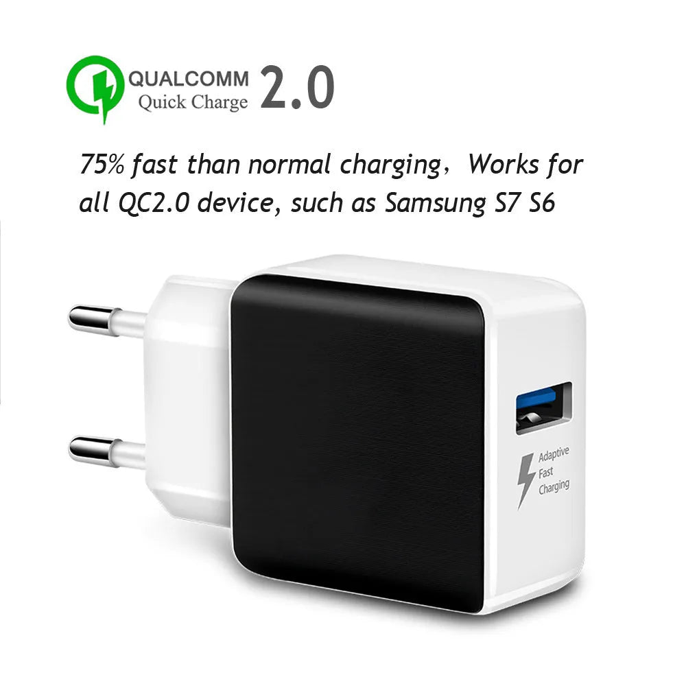 18W Quick Charge 3.0 USB wall charger EU plug in black and white finishes for smartphones