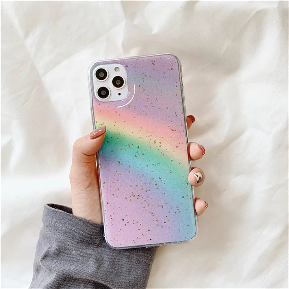 Rainbow gradient striped TPU phone case for iPhone with Japanese-Korean style design