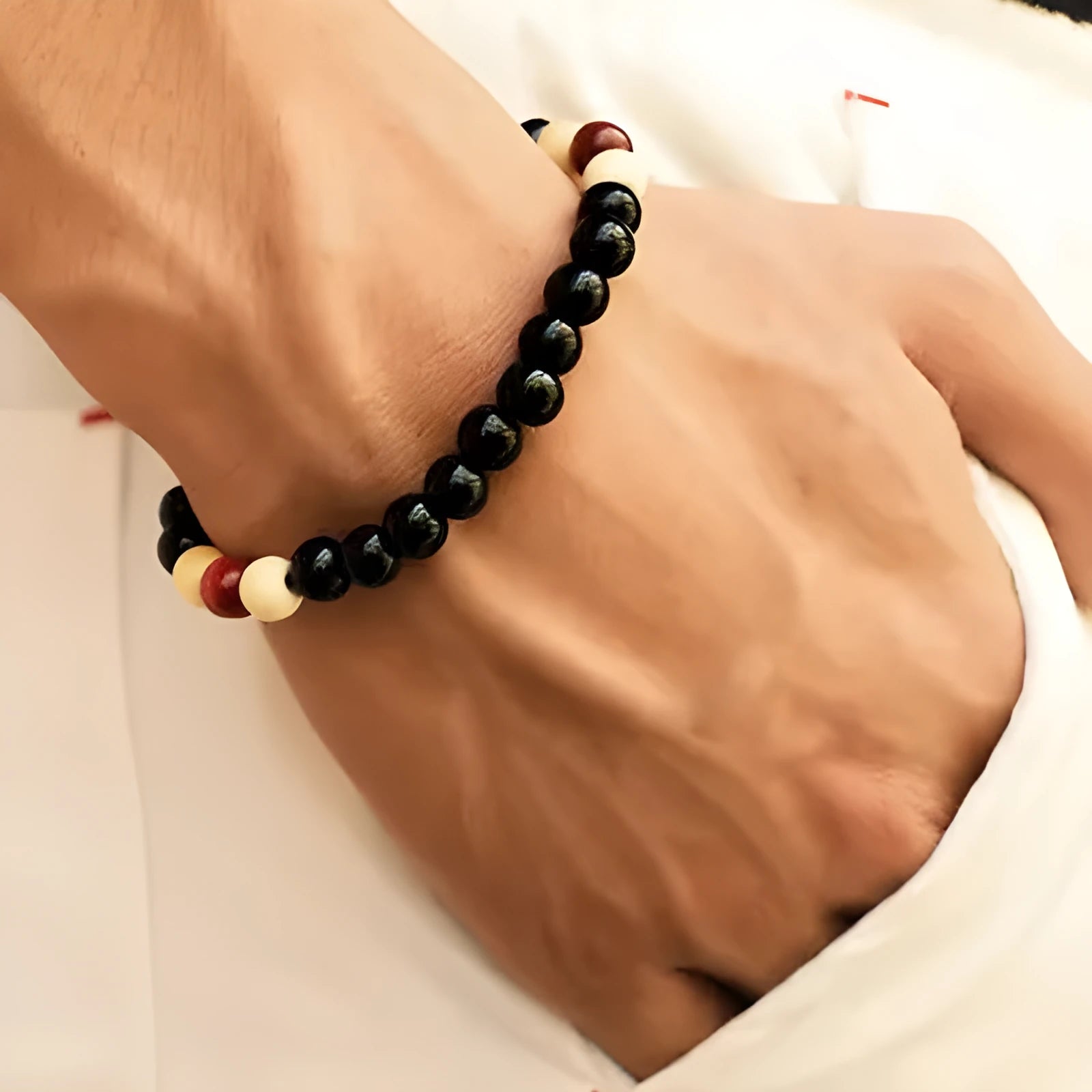 Natural lava stone beaded bracelet with ethnic style design for men and women
