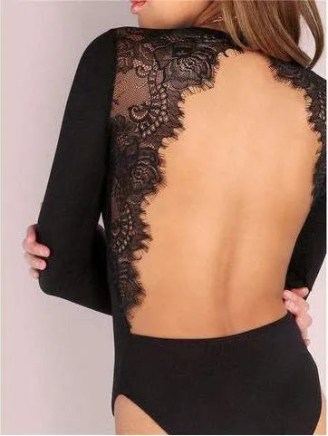 Black halter neck lace eyelash siamese lingerie nightdress with spandex blend on model