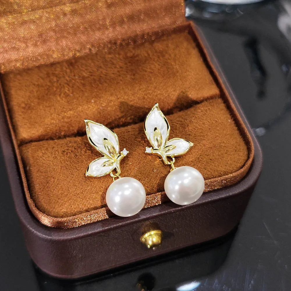 Copper butterfly earrings for women with zircon painting and electroplated finish in colour PT0203