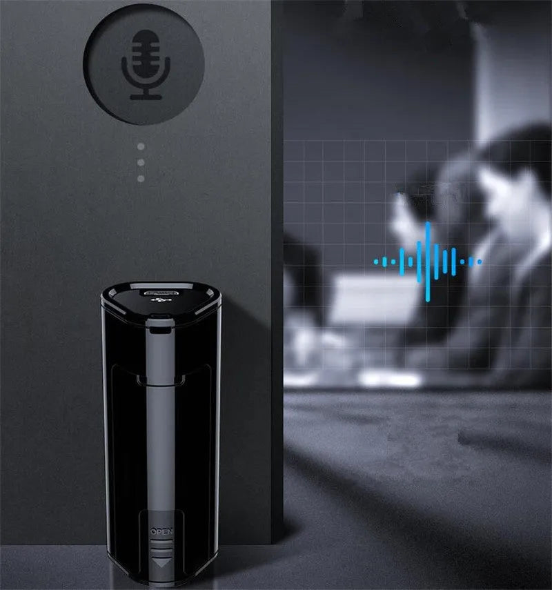 Q51 voice recorder black compact size 25mm by 65mm by 26mm with recording controls