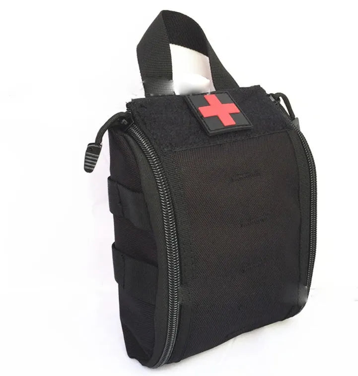 Tactical medical kit for outdoor first aid containing sterile supplies and medicines
