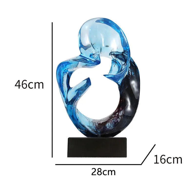 Transparent resin craft ornament in modern minimalist style available in blue or orange red colour