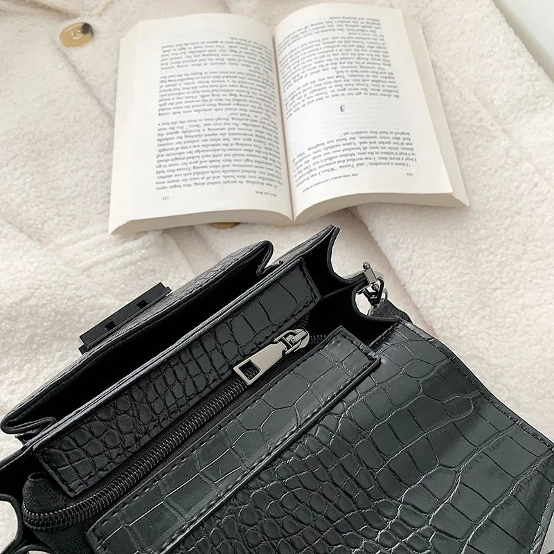 Vintage PU leather crossbody bag showing black, dark brown, khaki and red colour options