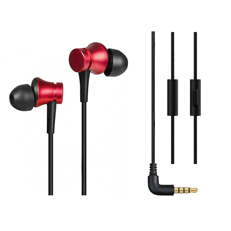 Piston in-ear wired headphones with 3.5mm plug in black, blue, and red colour options