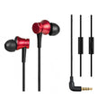 Piston in-ear wired headphones with 3.5mm plug in black, blue, and red colour options