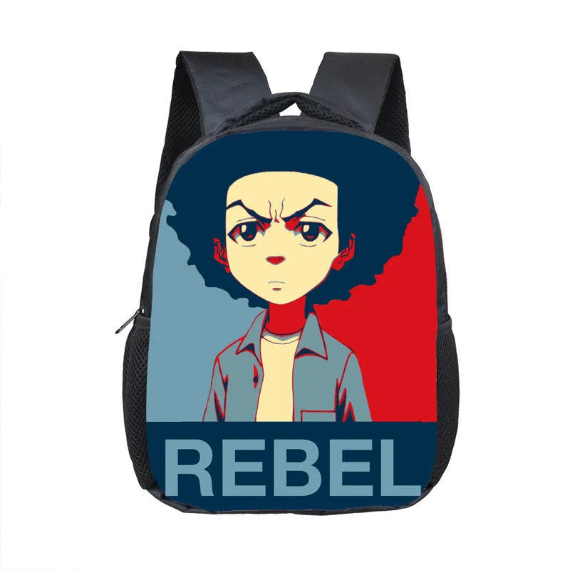 Children cartoon school bag in polyester with double straps and zipper closure, five cartoon styles available