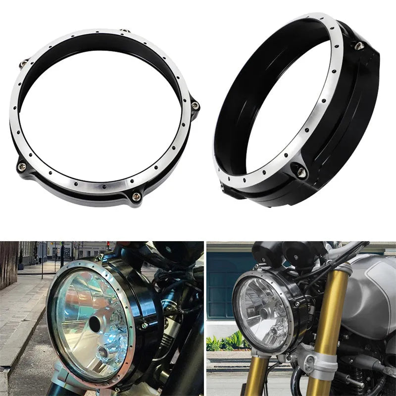 Black CNC aluminium headlight guard grille for BMW R nineT Scrambler motorcycle
