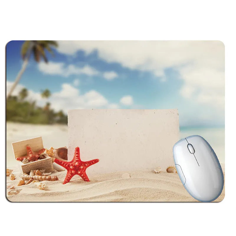 Rubber mouse pad with Wishing Bottle Summer Beach Holiday Wind design, available in 30x25cm size with non-slip base