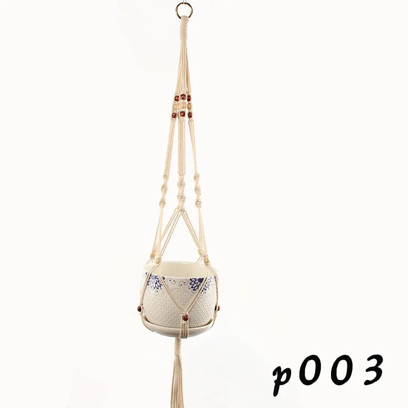 Woven wire cotton rope plant hanger macramé pot holder in European American village style