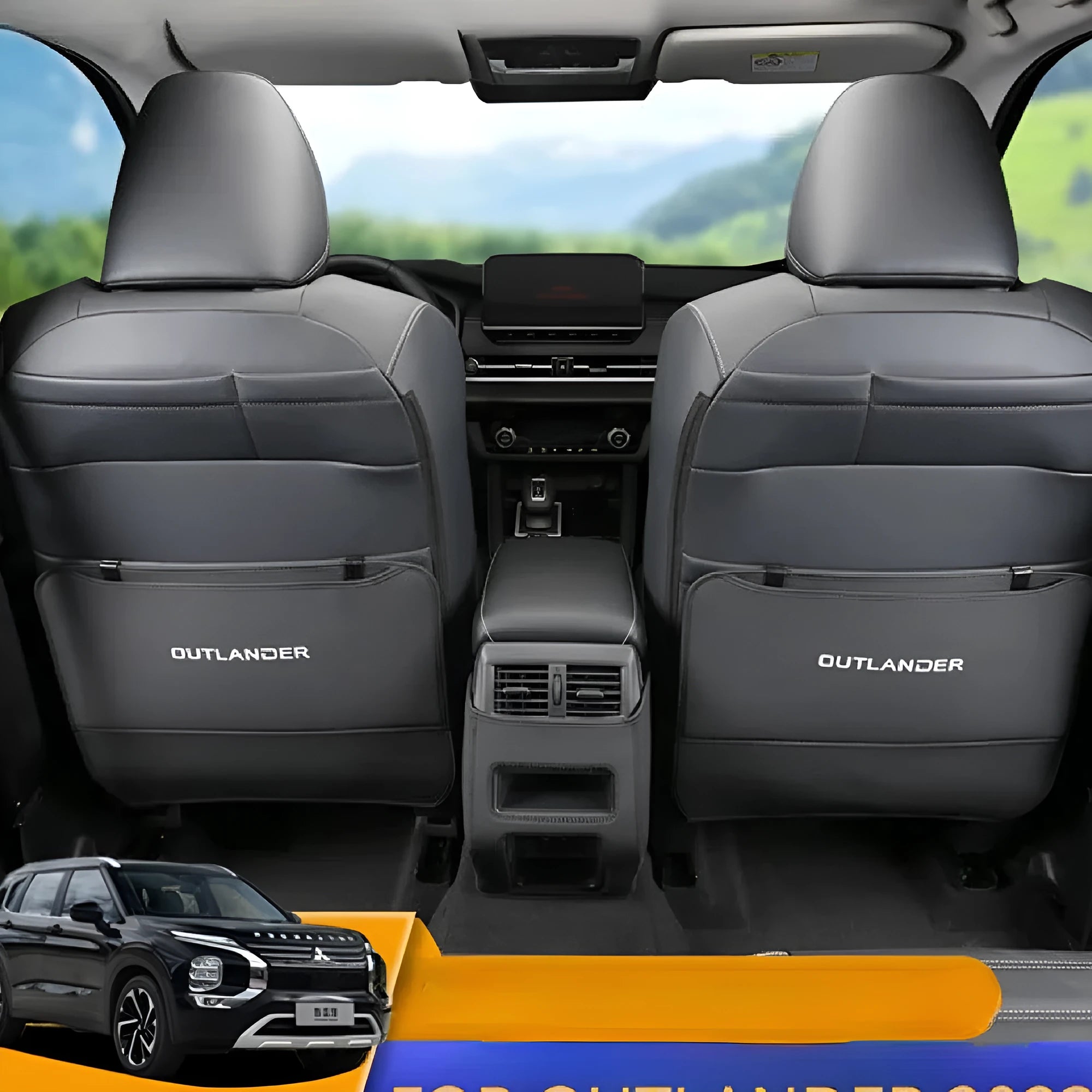 Set of three black leather anti-kick pads for Mitsubishi Outlander rear seats