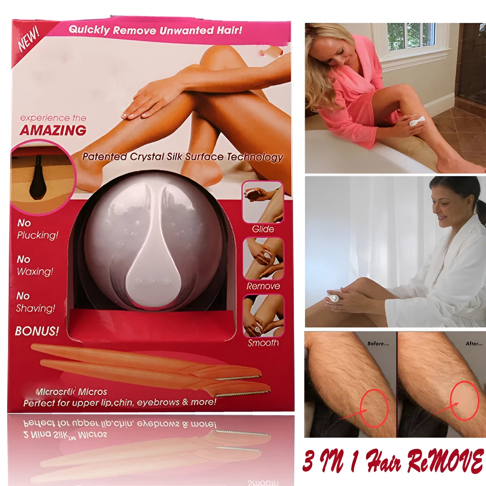 Hair remover manual shaver with white and rose red ABS plastic body on blister card packaging