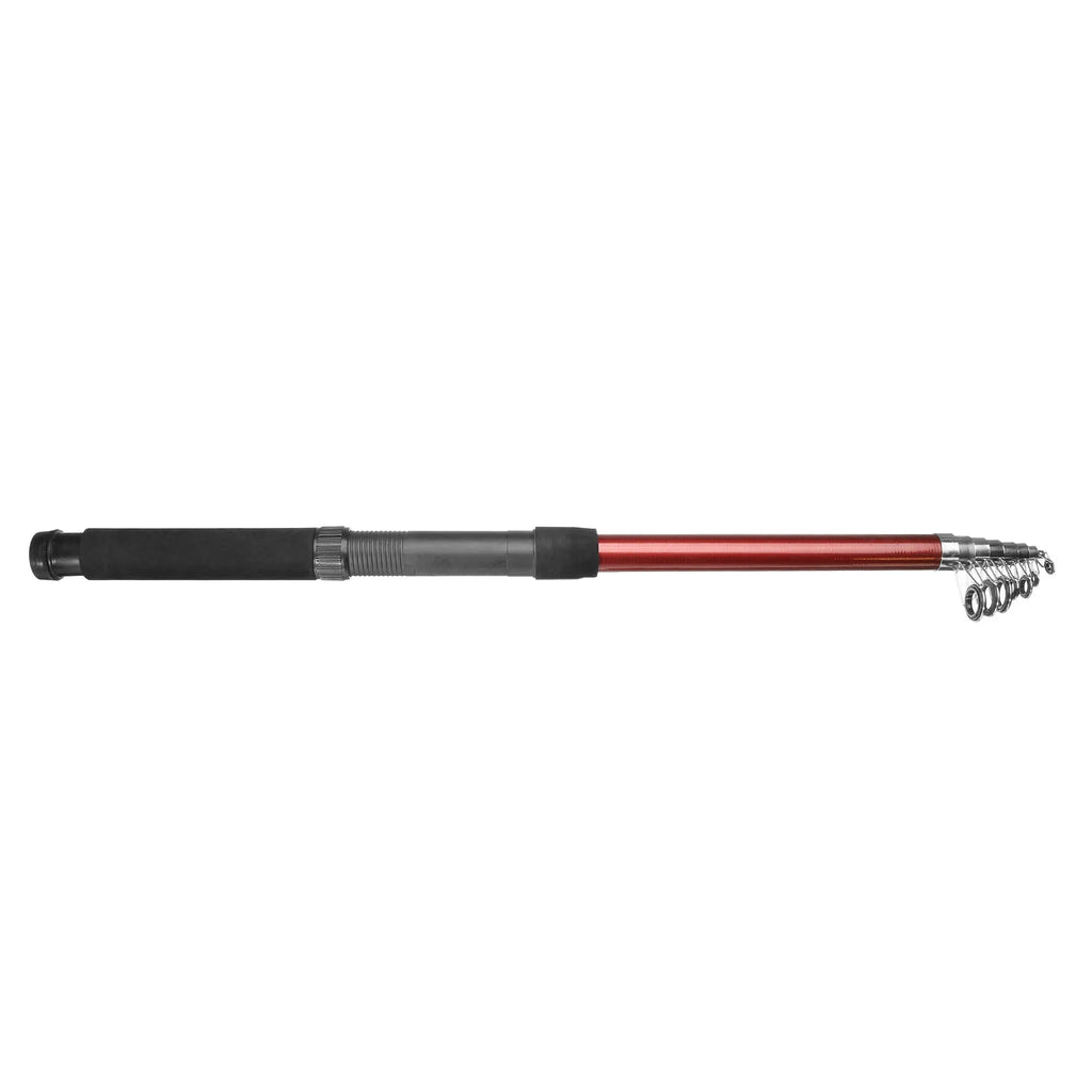 LED fishing rod light with telescopic pole extended, showing remote control and 12V power connection