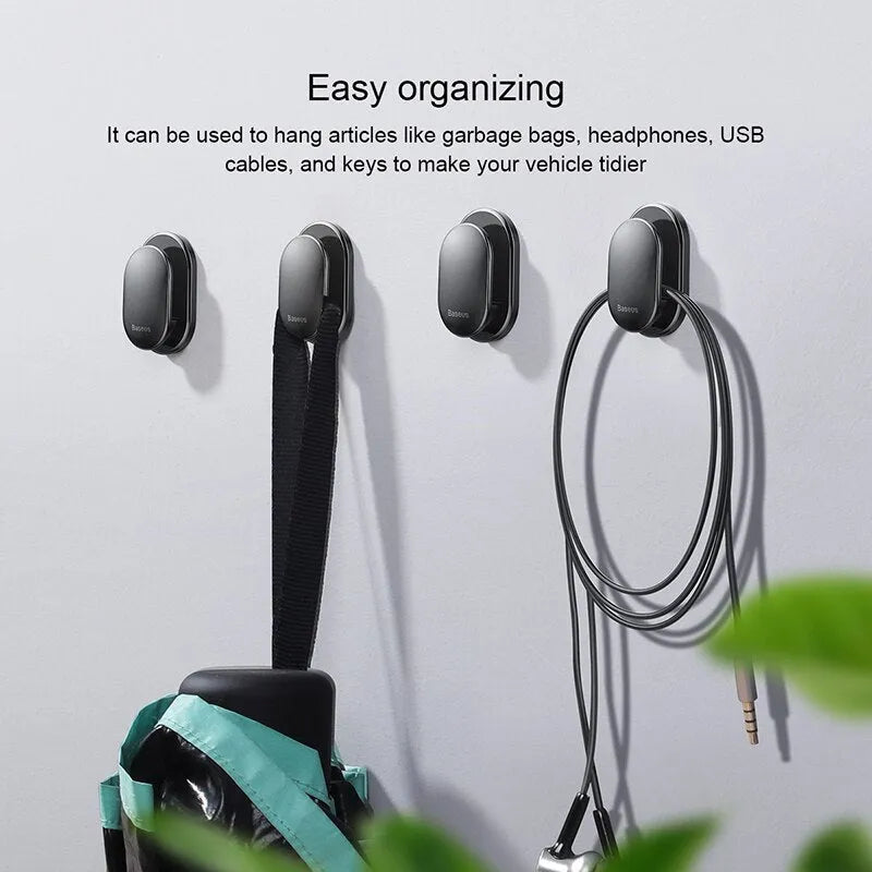 Black mini adhesive hook made from PC and ABS with 3M backing for car or home organisation