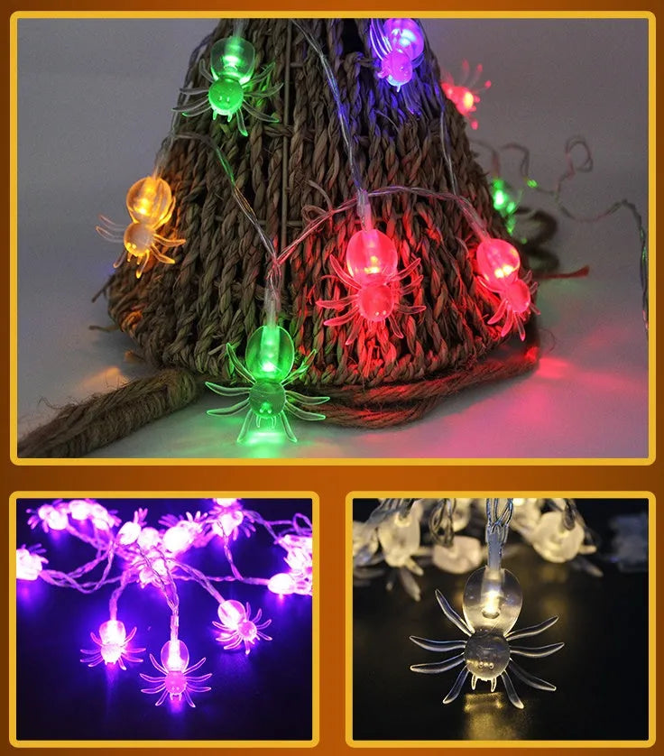 Halloween LED string lights with pumpkin, ghost and bat pendants on 1.2 metre white cord