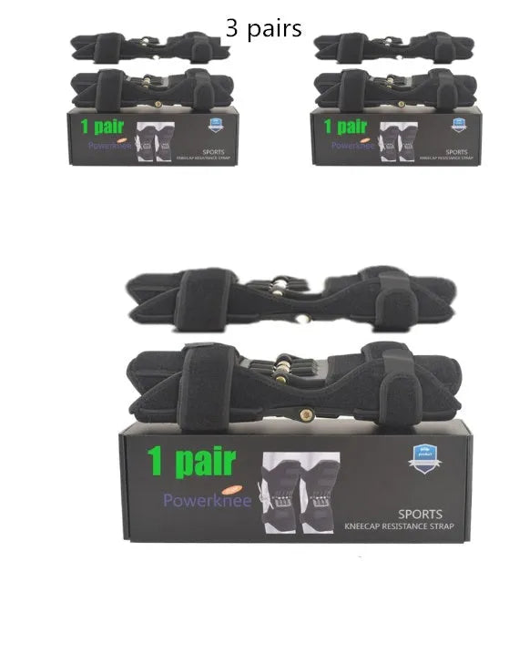 Adjustable spring knee brace patella booster in black colour with breathable fabric and venting holes
