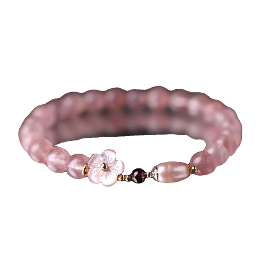 Strawberry quartz peach blossom bracelet with crystal flower design for women